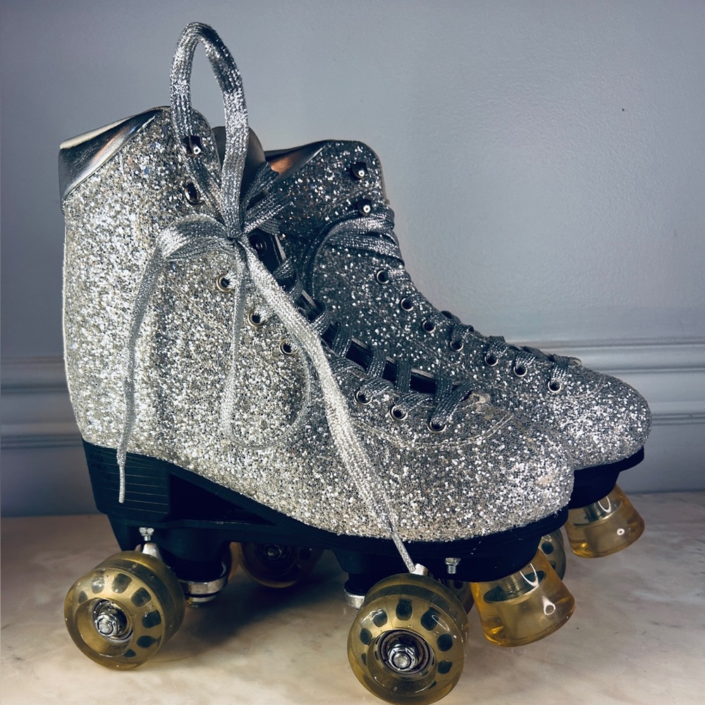 Zara Silver Glitter Roller Skates 37 6.5 Like new!